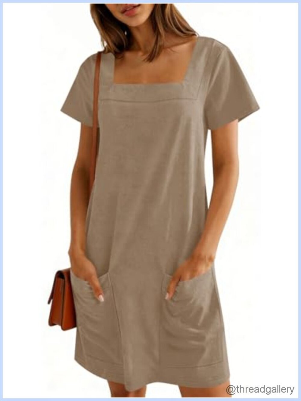 Women Square Neck Shift Mini Dress with Pockets